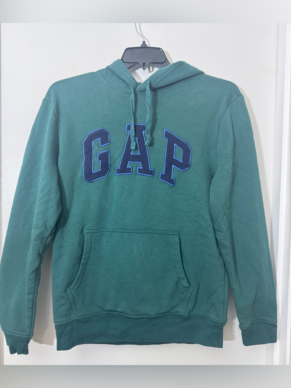 GAP Teal Green Pullover Hoodie with Navy Lettering